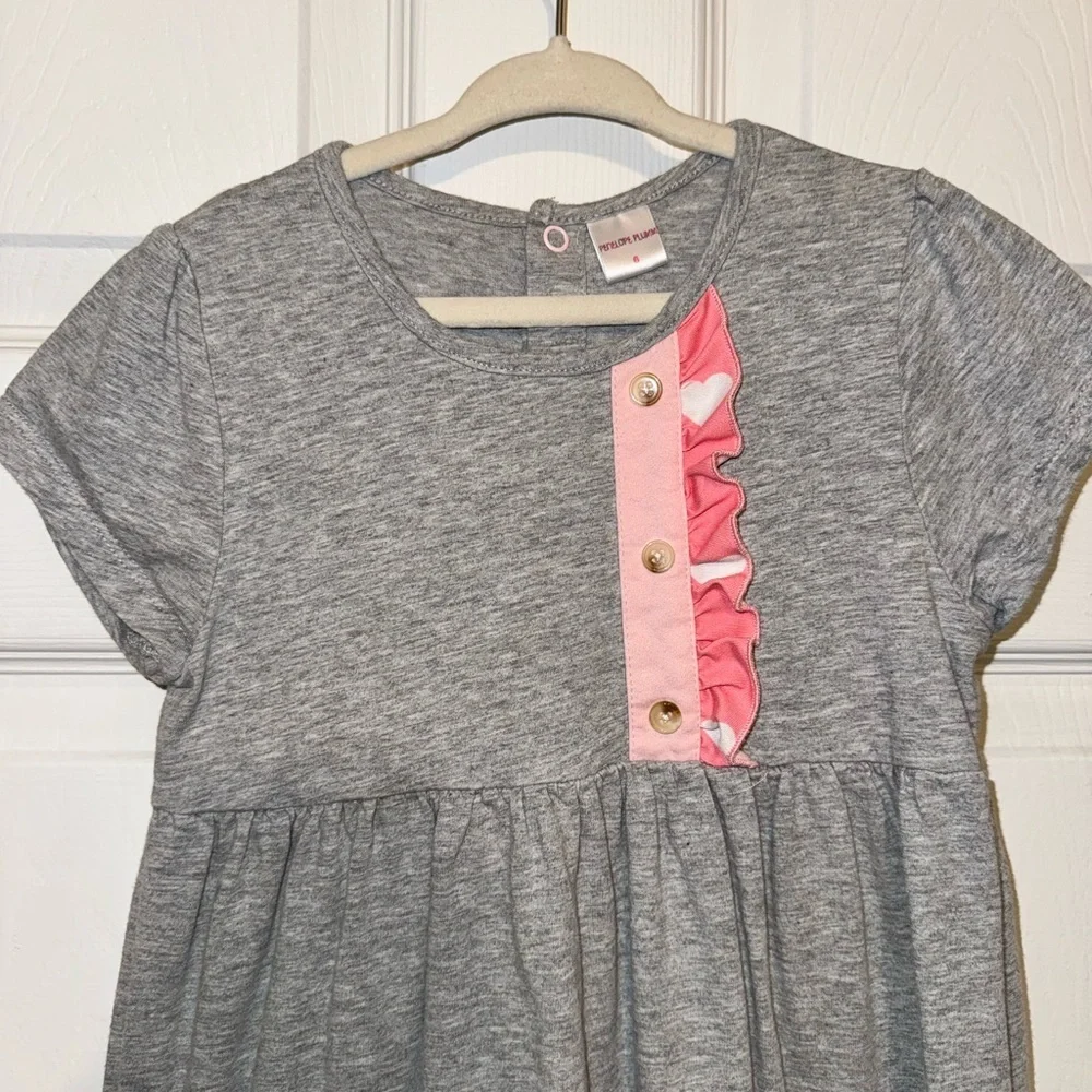 Charming Pink and Gray Kids Dress with Ruffle Details